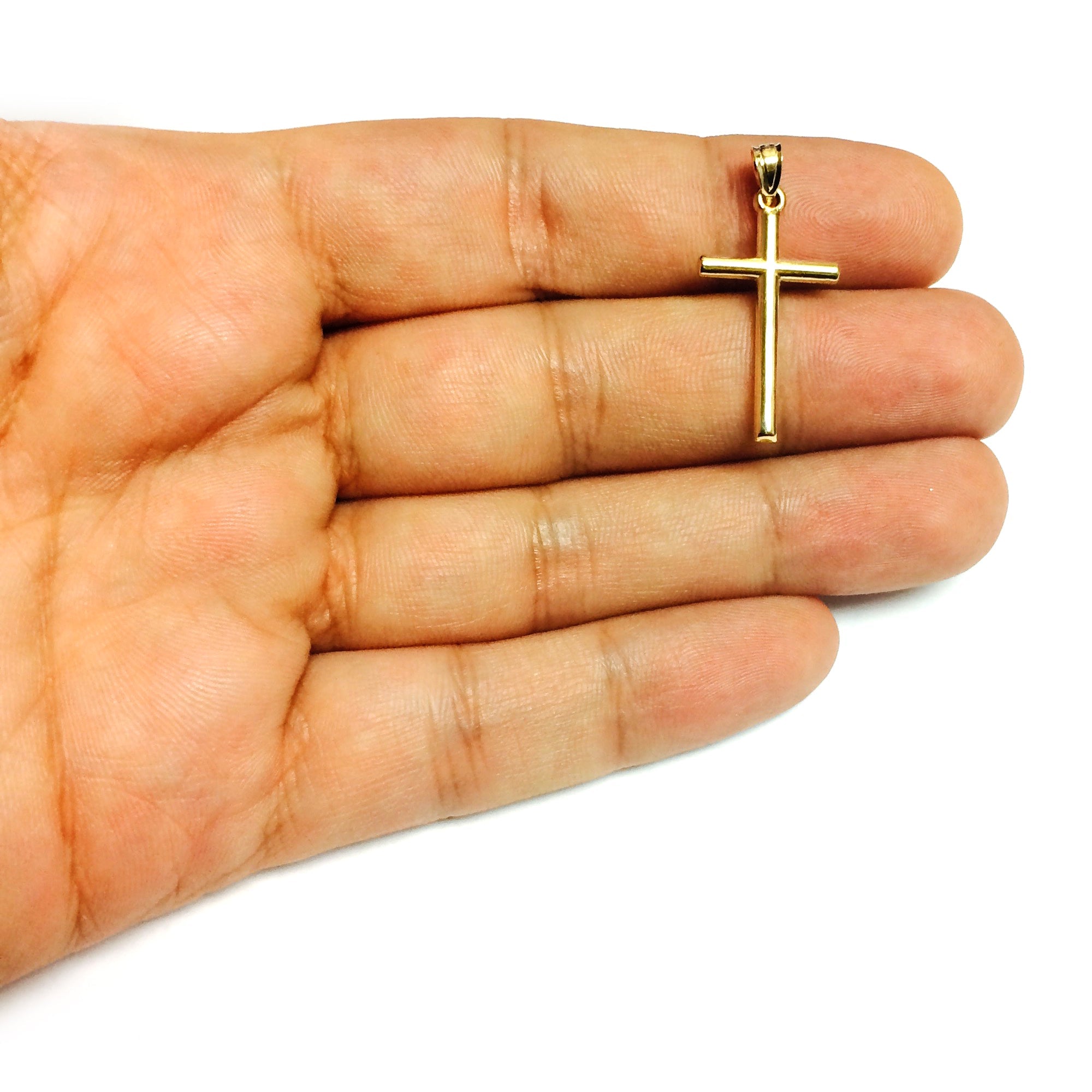 14k Yellow Gold Shiny Round Tube Cross Pendant - JewelryAffairs