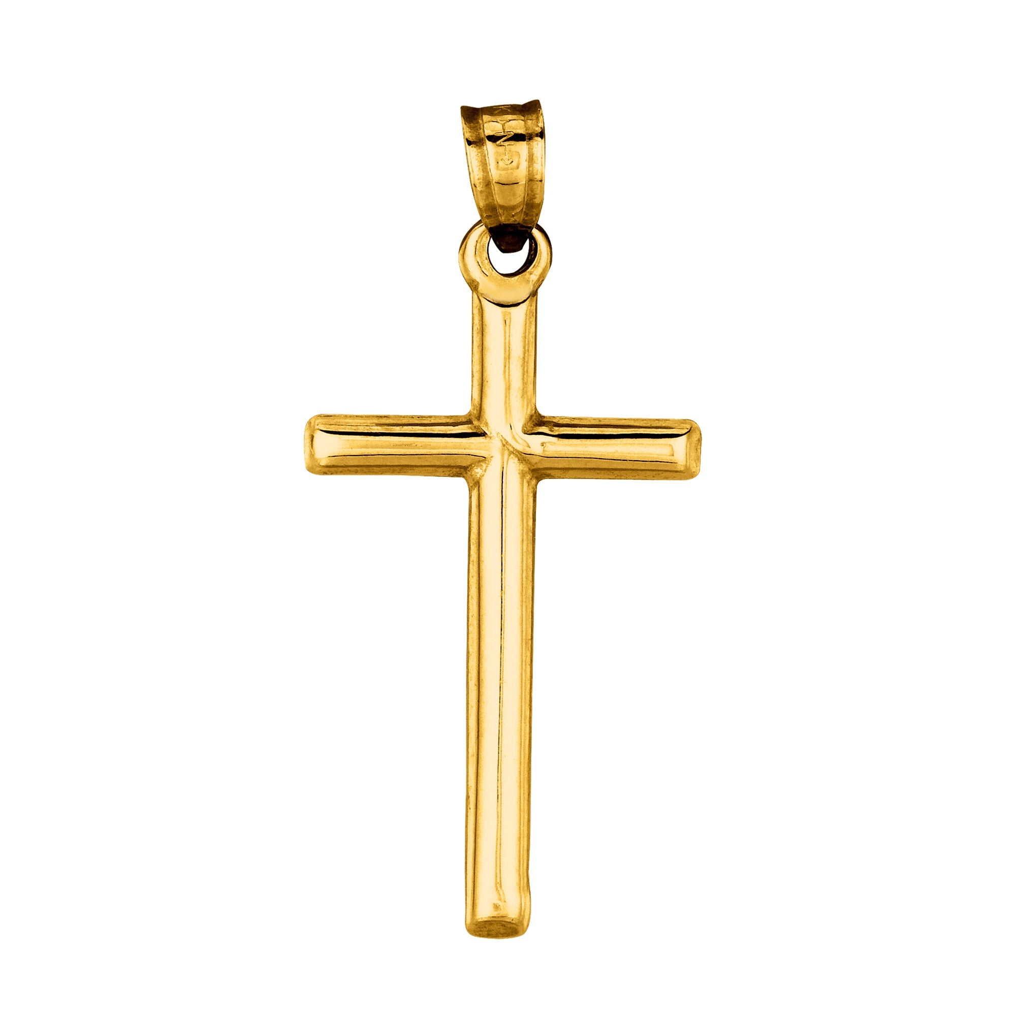 14k Yellow Gold Shiny Round Tube Cross Pendant - JewelryAffairs