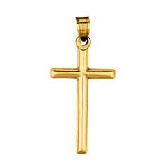 14k Yellow Gold Shiny Round Tube Cross Pendant - JewelryAffairs
