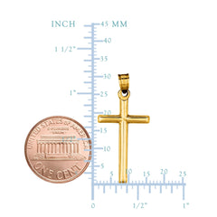14k Yellow Gold Shiny Round Tube Cross Pendant - JewelryAffairs
