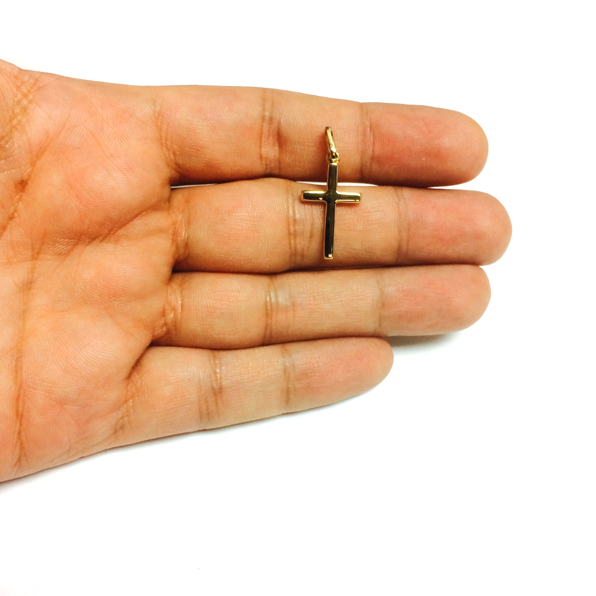 14k Yellow Gold Shiny Square Flat Style Cross Pendant - JewelryAffairs