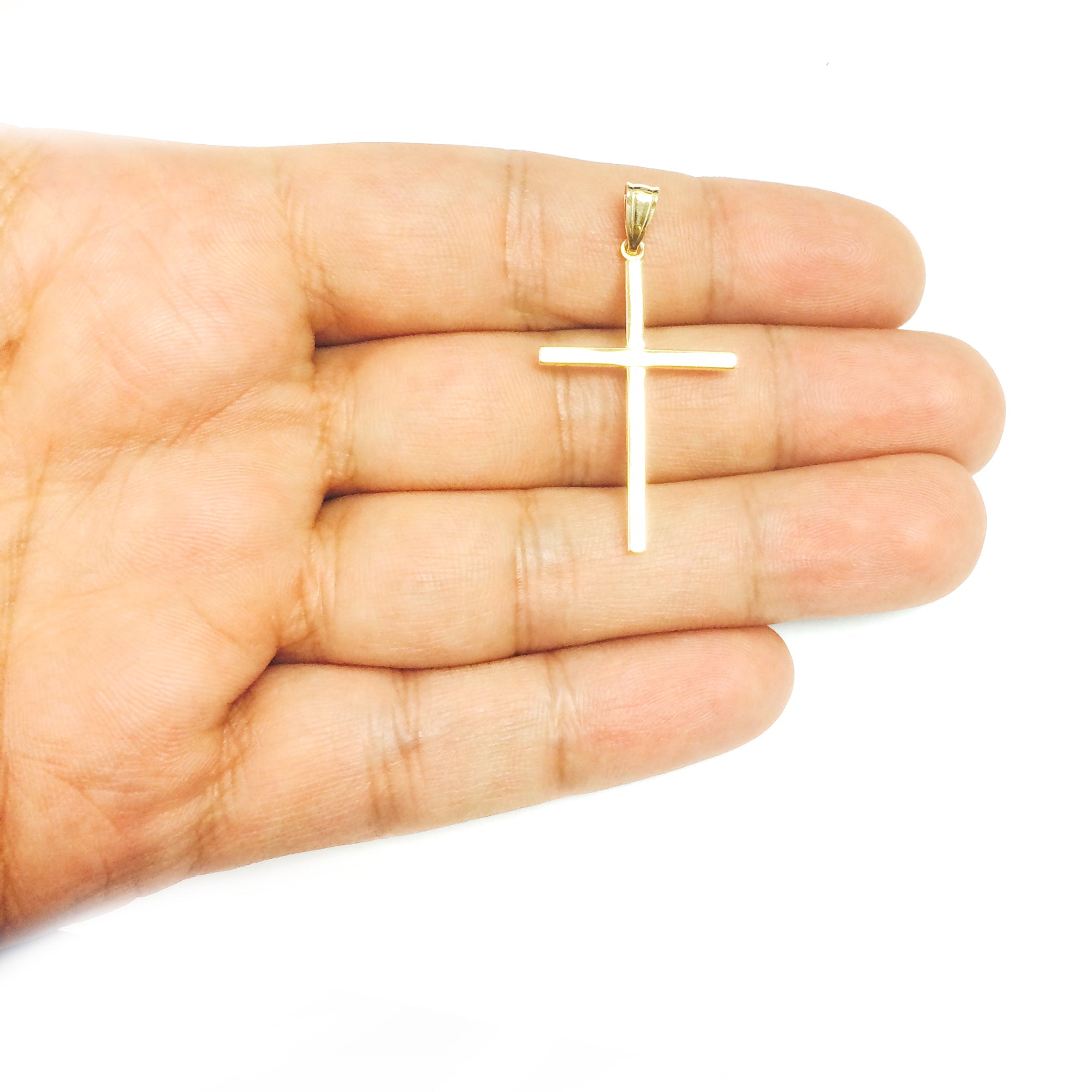 14k Yellow Gold Shiny Square Tube Style Cross Pendant - JewelryAffairs