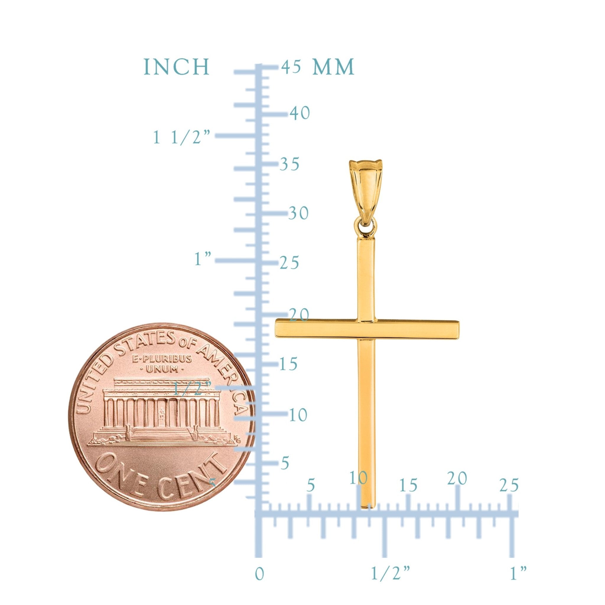 14k Yellow Gold Shiny Square Tube Style Cross Pendant - JewelryAffairs