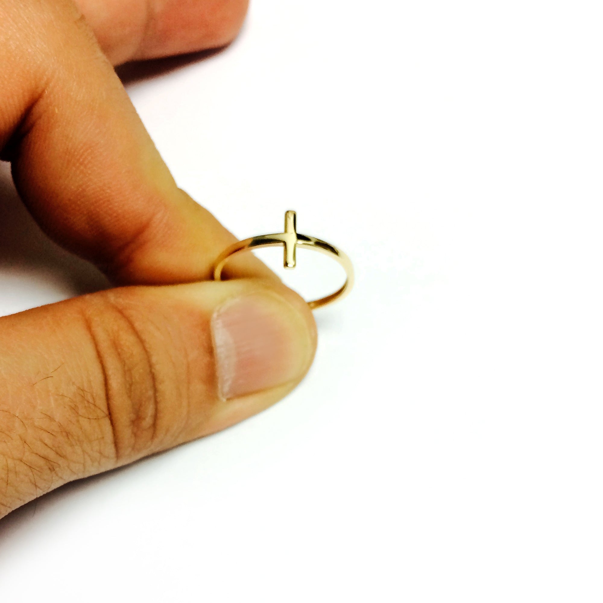 14K Yellow Gold Sideways Cross Ring, Size 7 - JewelryAffairs
