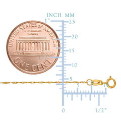 14k Yellow Gold Singapore Chain Bracelet, 1mm, 7"