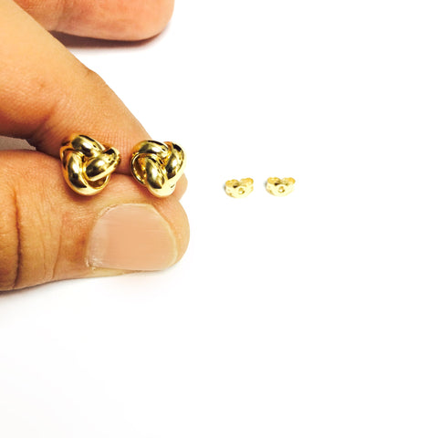 14k Yellow Gold Single Row Love Knot Stud Earrings, 9mm