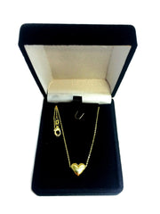14k Yellow Gold Sliding Puffed Heart Pendant Necklace, 18"