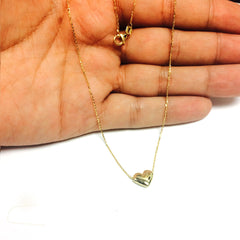 14k Yellow Gold Sliding Puffed Heart Pendant Necklace, 18"