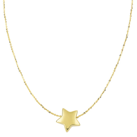 14k Yellow Gold Sliding Puffed Star Pendant Necklace, 18"
