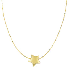14k Yellow Gold Sliding Puffed Star Pendant Necklace, 18" - JewelryAffairs