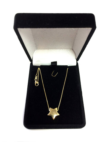 14k Yellow Gold Sliding Puffed Star Pendant Necklace, 18"