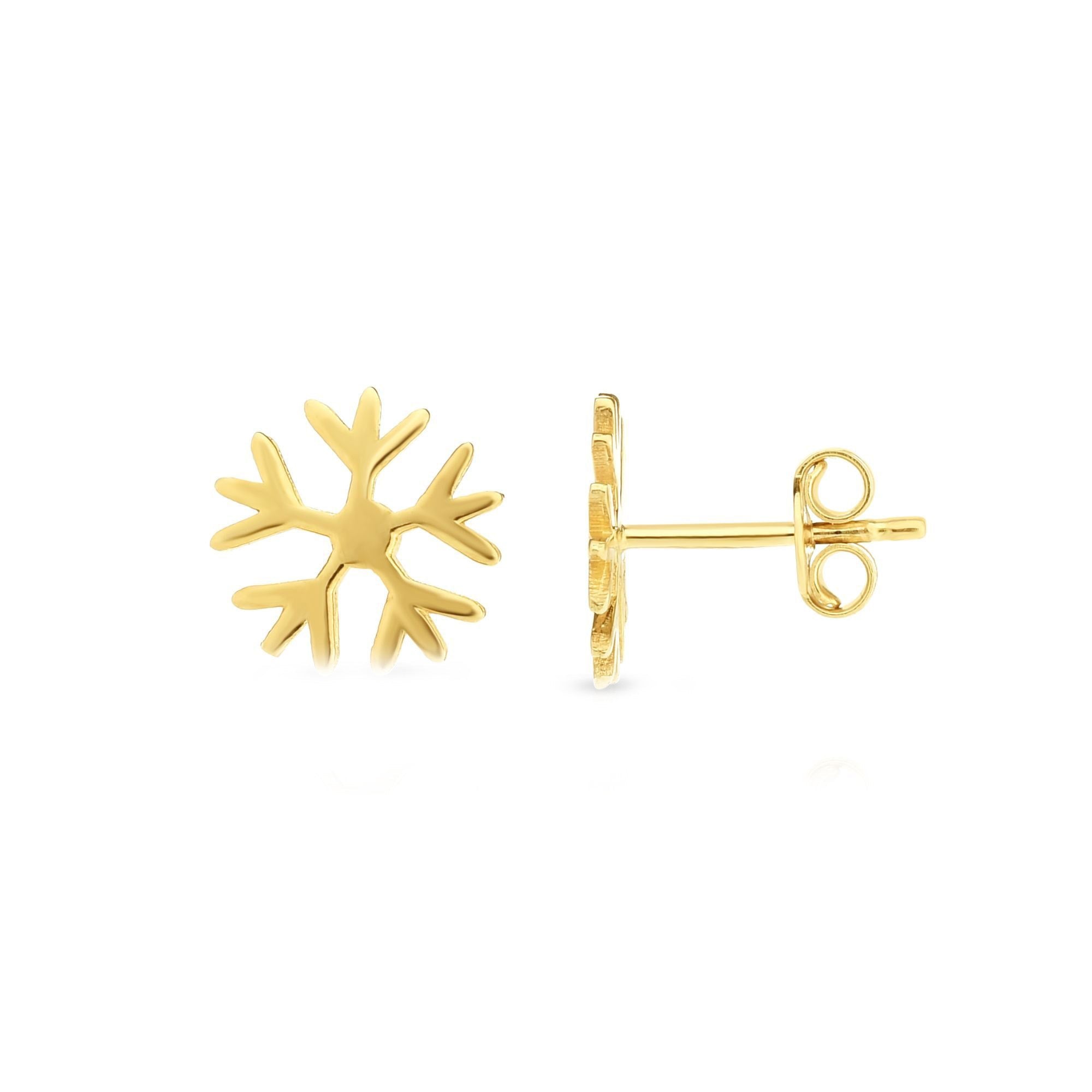 14k Yellow Gold Snow Flake Stud Earrings - JewelryAffairs