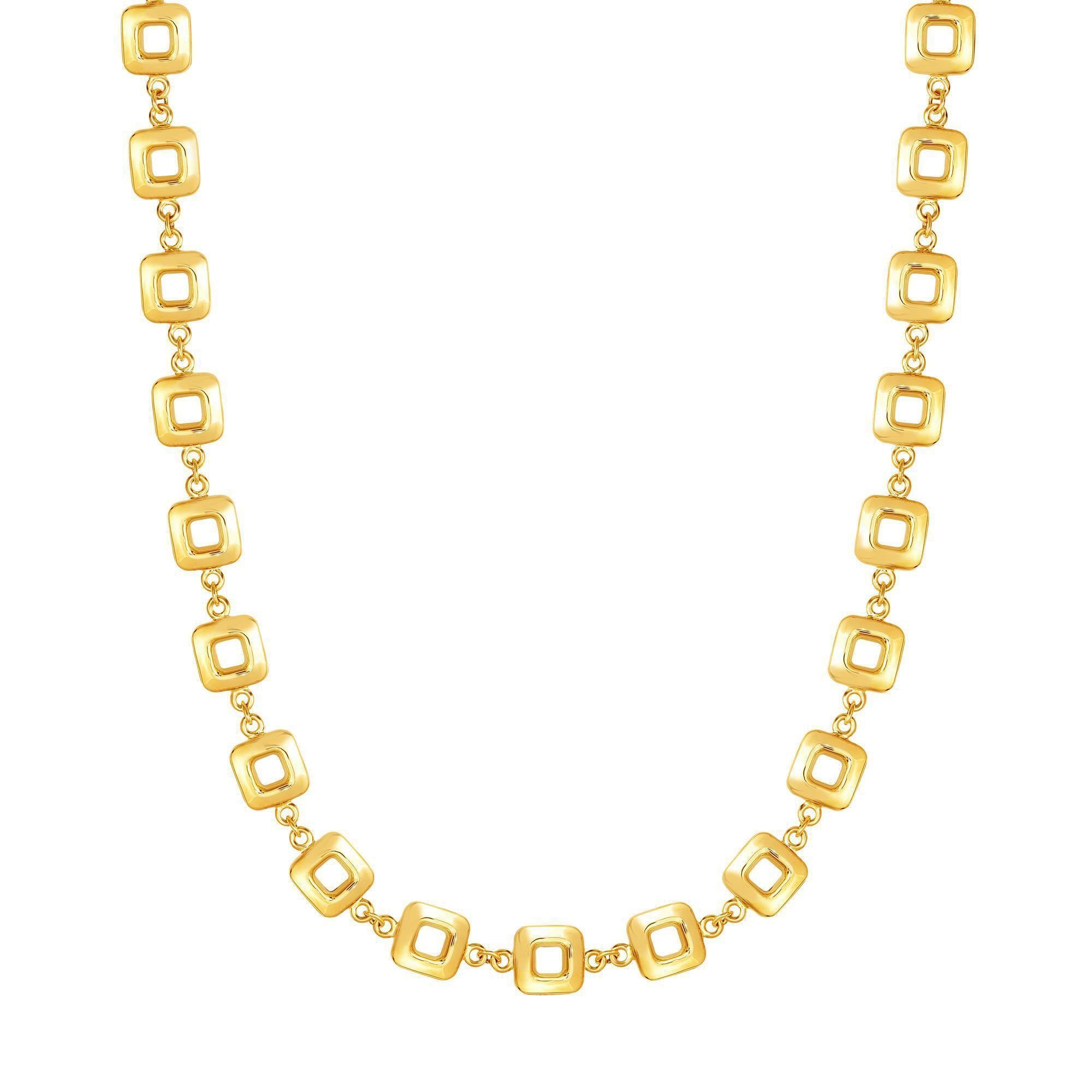 14k Yellow Gold Square Link Women's Necklace, 17"