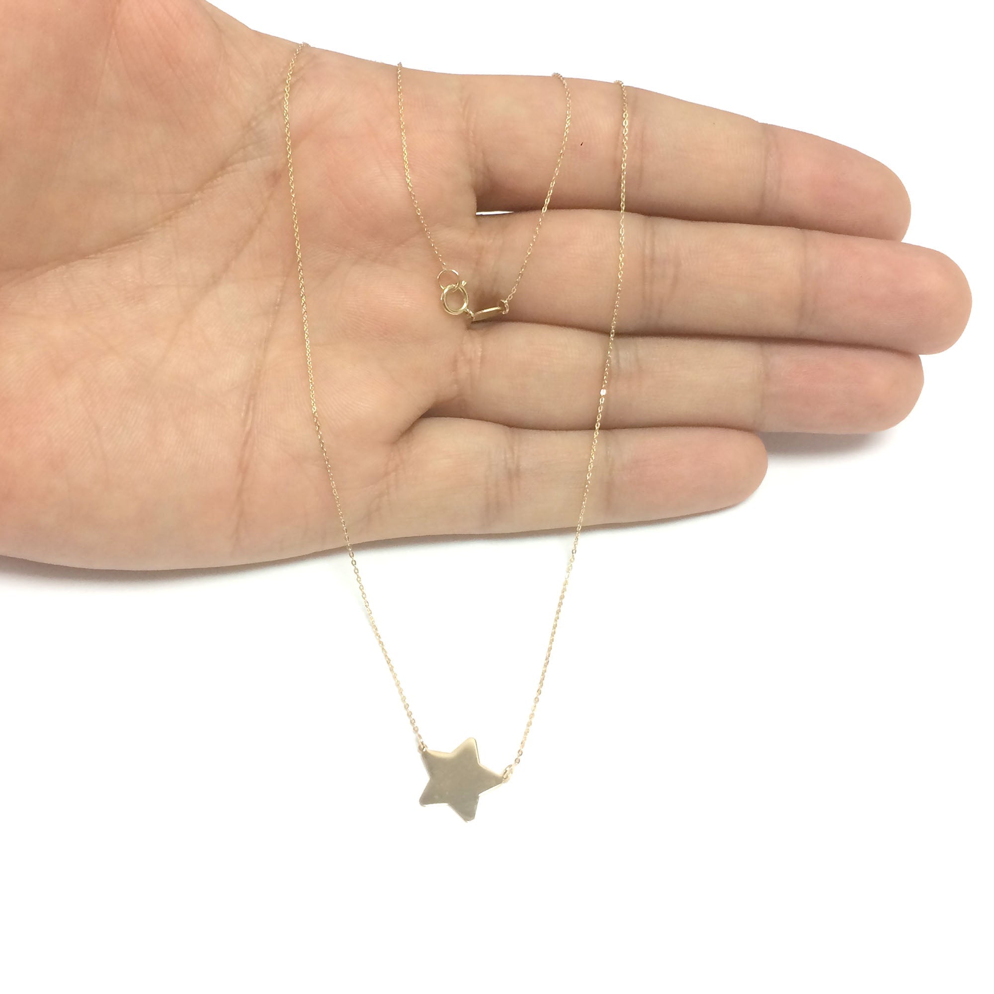 14k Yellow Gold Star Charm Necklace, 18" - JewelryAffairs