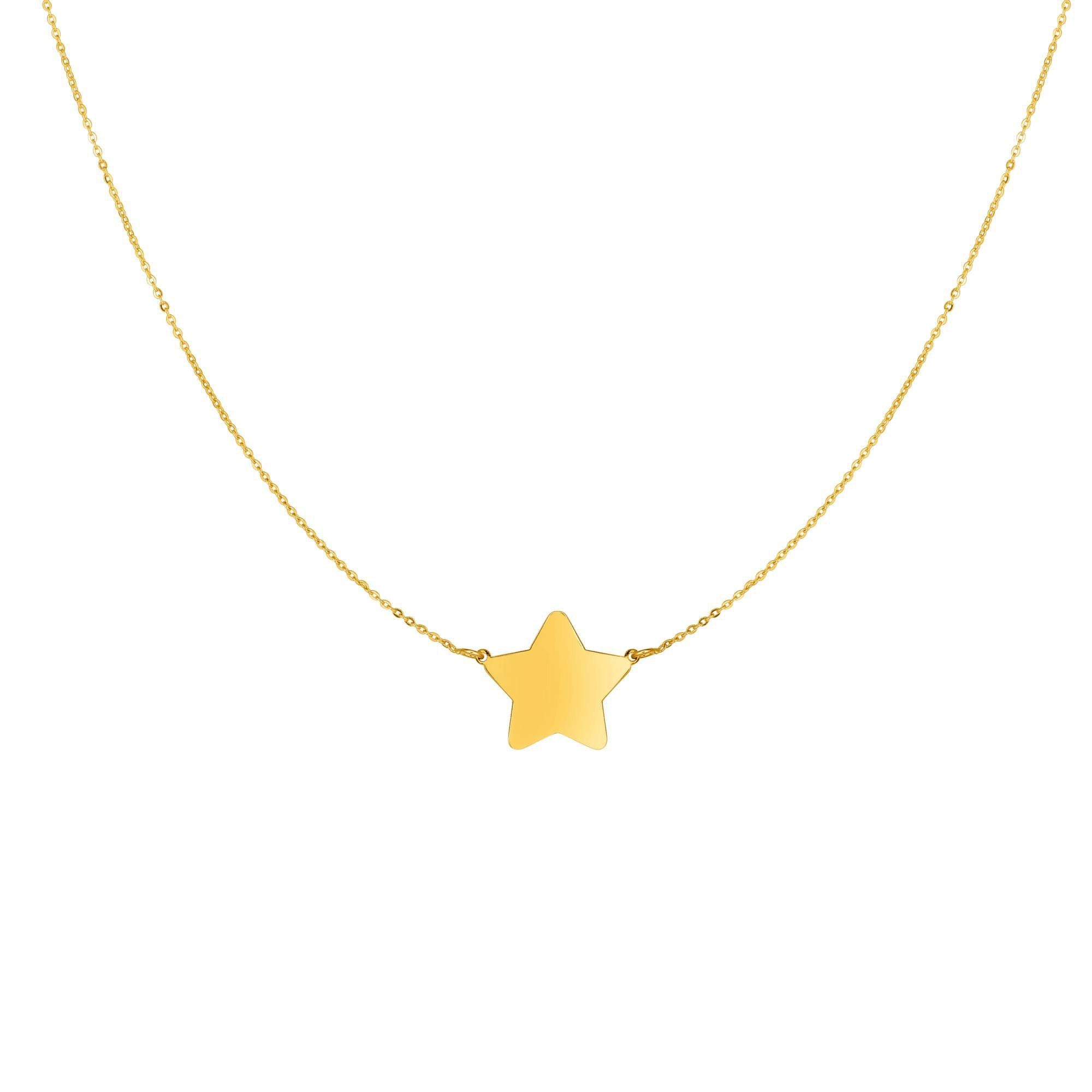 14k Yellow Gold Star Charm Necklace, 18" - JewelryAffairs