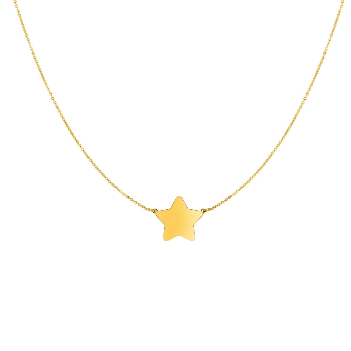 14k Yellow Gold Star Charm Necklace, 18" - JewelryAffairs
