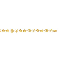 14k Yellow Gold Starfish Sand Dollar And Fish Bracelet, 7" - JewelryAffairs
