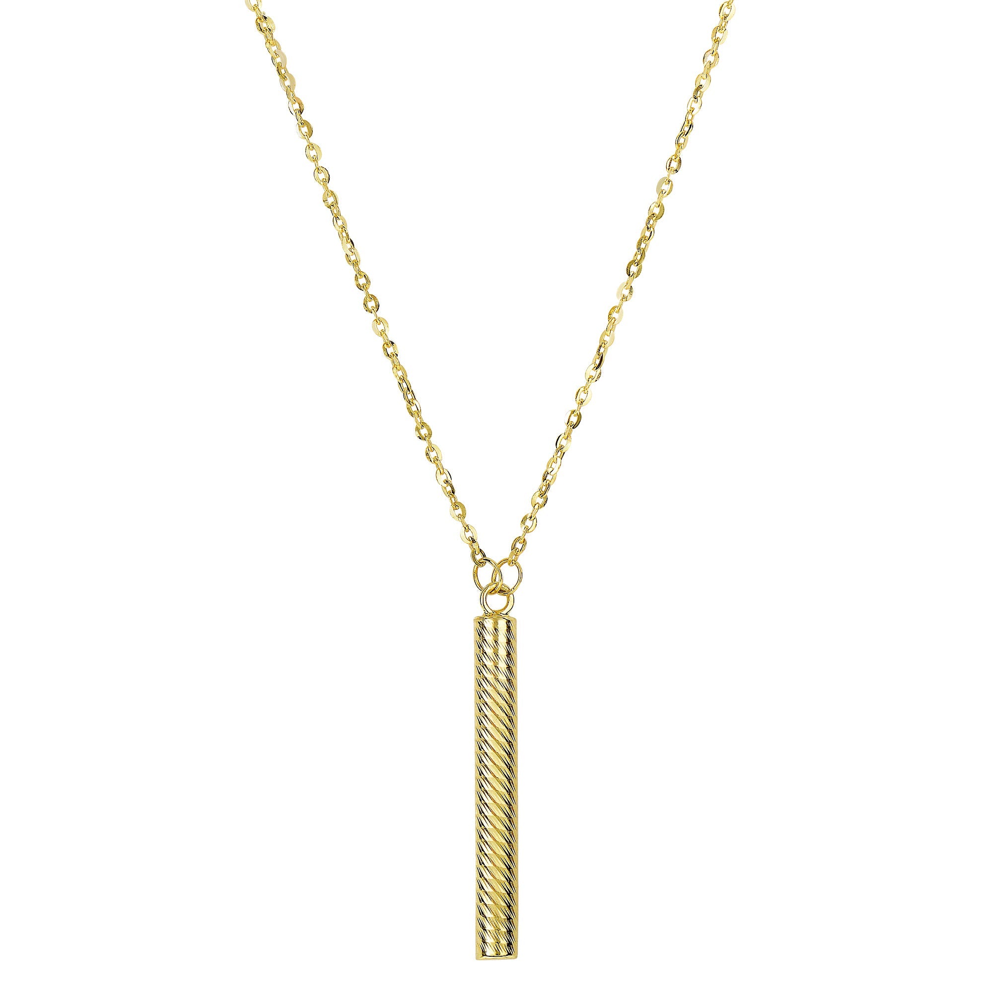 14k Yellow Gold Textured Hanging Bar Pendant Necklace, 18"