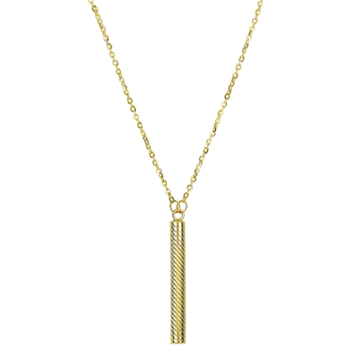 14k Yellow Gold Textured Hanging Bar Pendant Necklace, 18"