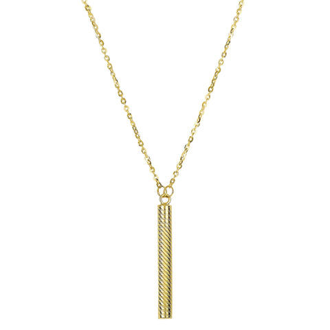 14k Yellow Gold Textured Hanging Bar Pendant Necklace, 18"