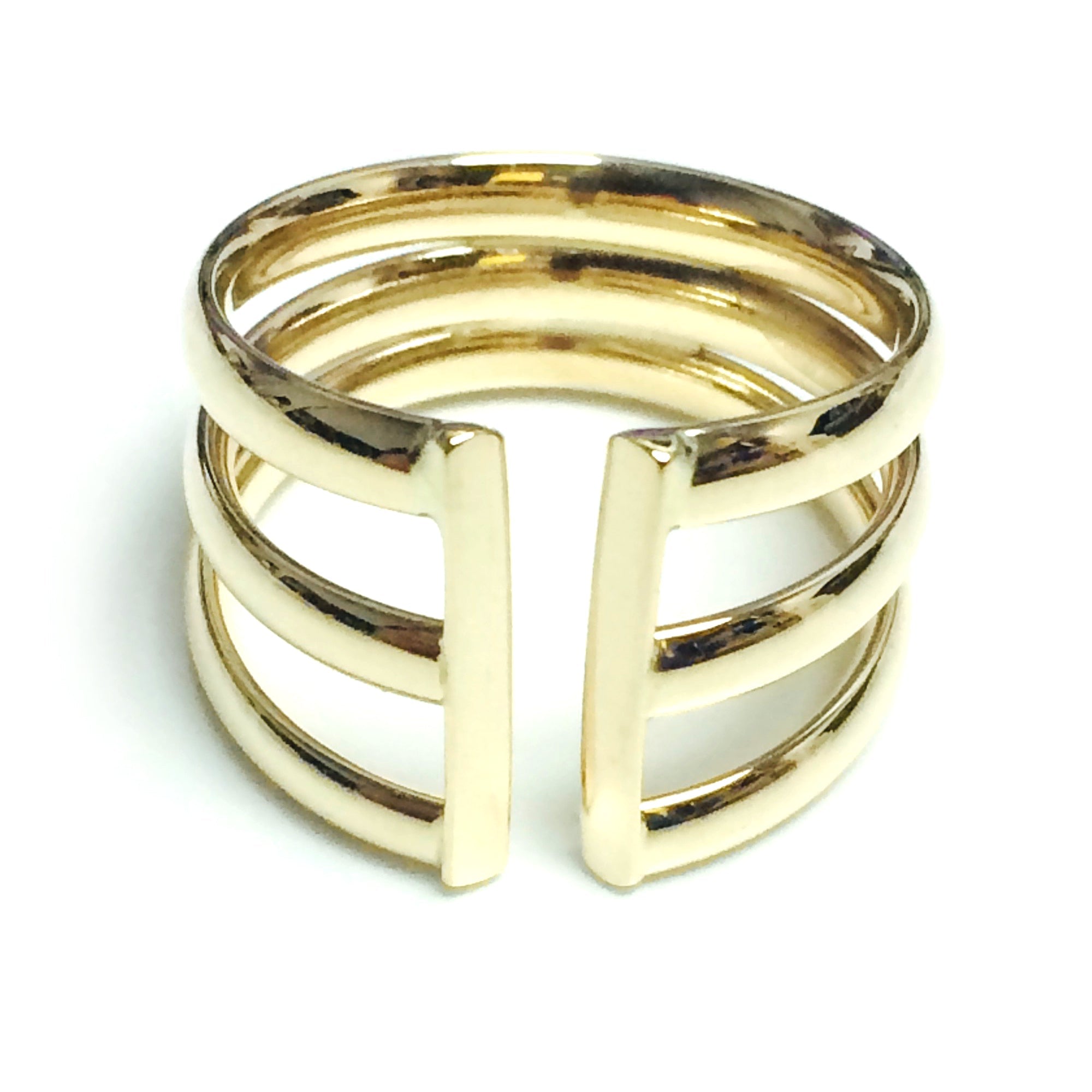 14k Yellow Gold Triple Open Band Ring - JewelryAffairs