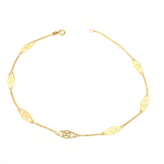 14K Yellow Gold Twisted Bar Fancy Anklet, 10"
