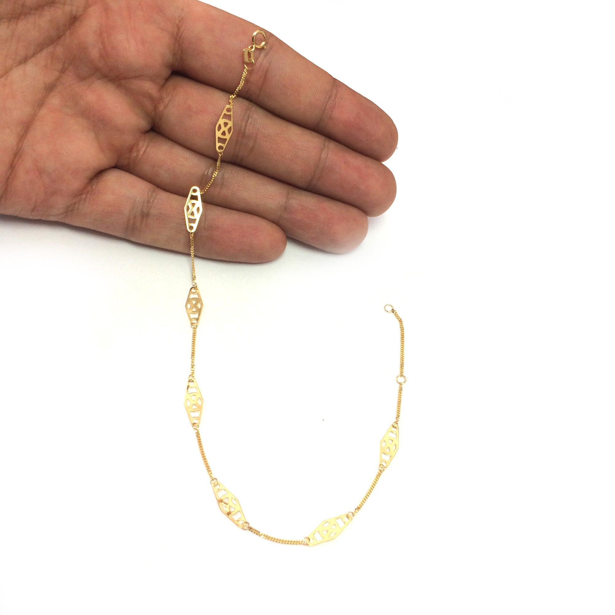 14K Yellow Gold Twisted Bar Fancy Anklet, 10"