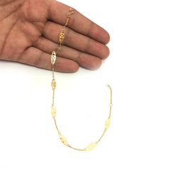 14K Yellow Gold Twisted Bar Fancy Anklet, 10"
