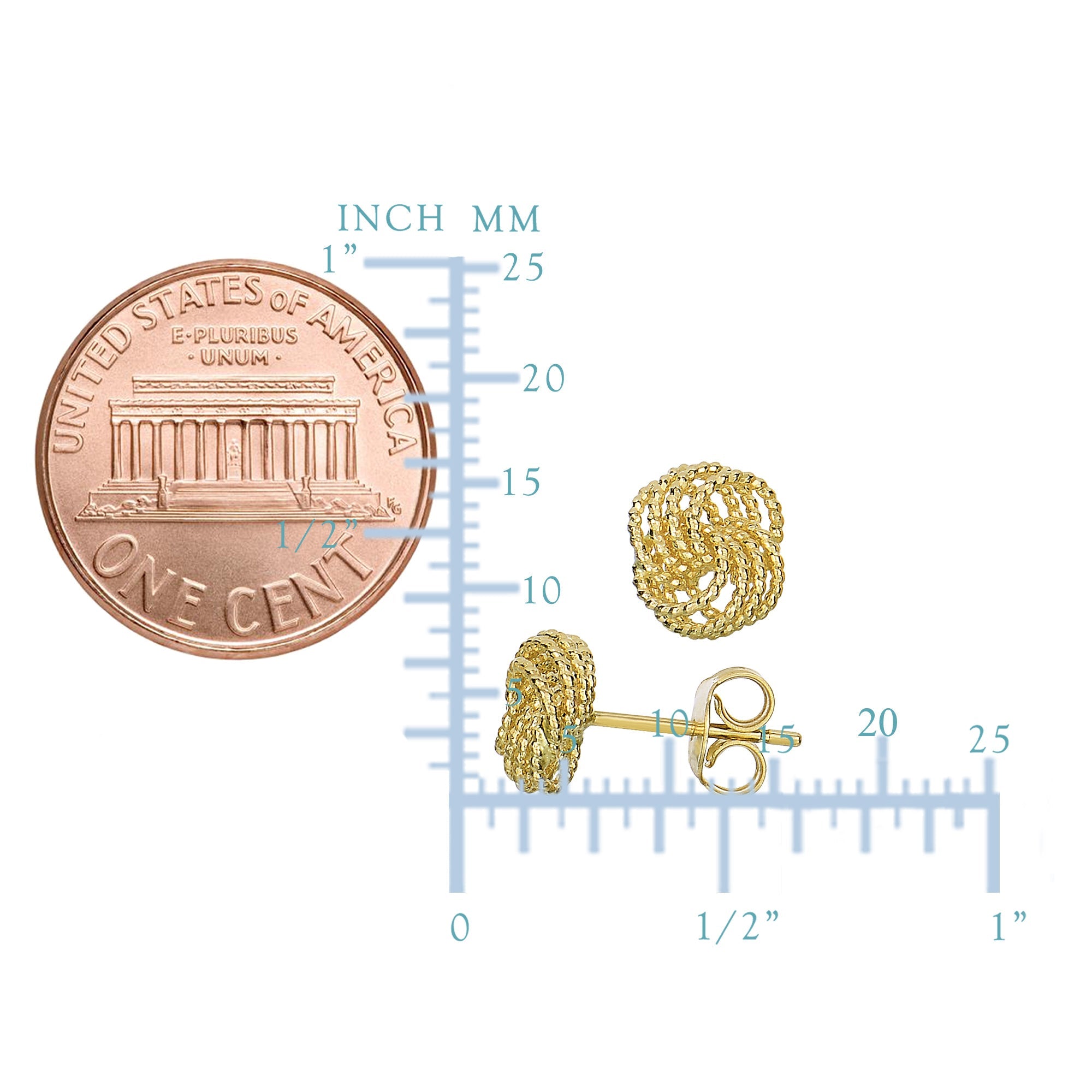 14k Yellow Gold Twisted Cable 4 Line Love Knot Type Stud Earrings, 9 x 8mm - JewelryAffairs