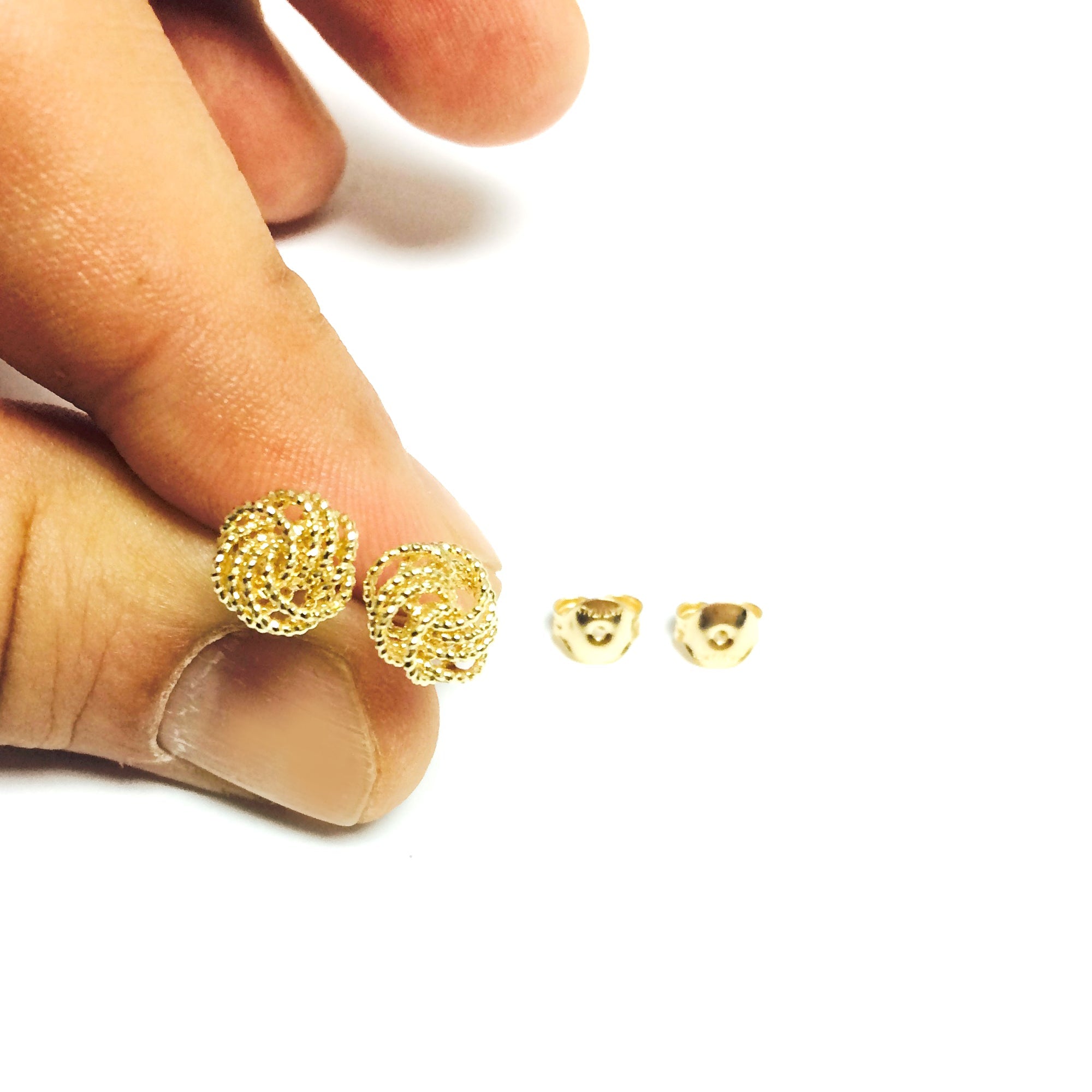 14k Yellow Gold Twisted Cable 4 Line Love Knot Type Stud Earrings, 9 x 8mm - JewelryAffairs