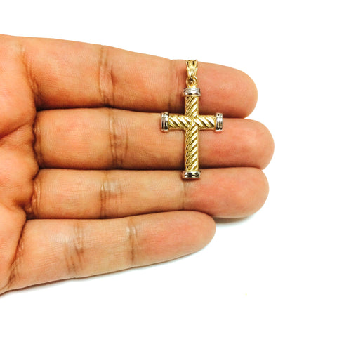 14k Yellow Gold Twisted Cable Cross Mens Pendant, 25 X 15 mm