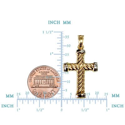 14k Yellow Gold Twisted Cable Cross Mens Pendant, 25 X 15 mm