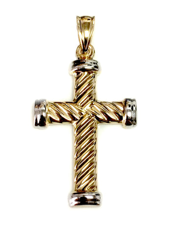 14k Yellow Gold Twisted Cable Cross Mens Pendant, 25 X 15 mm