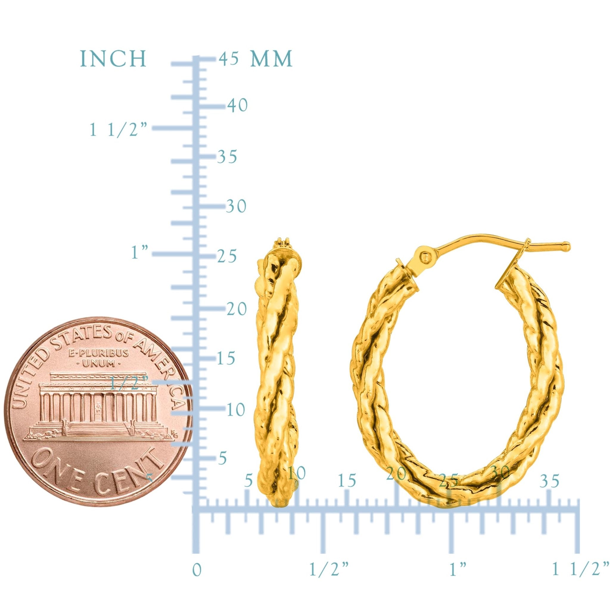 14K Yellow Gold Twisted Oval Hoop Earrings