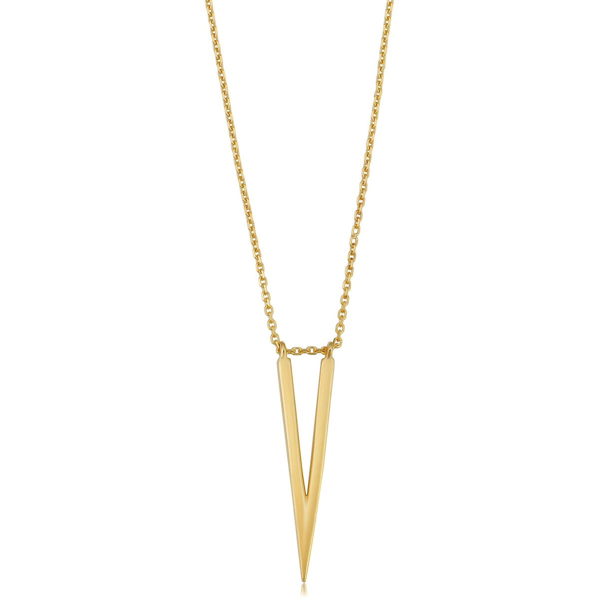14K Yellow Gold V Shape Chevron Pendant Necklace, 18"