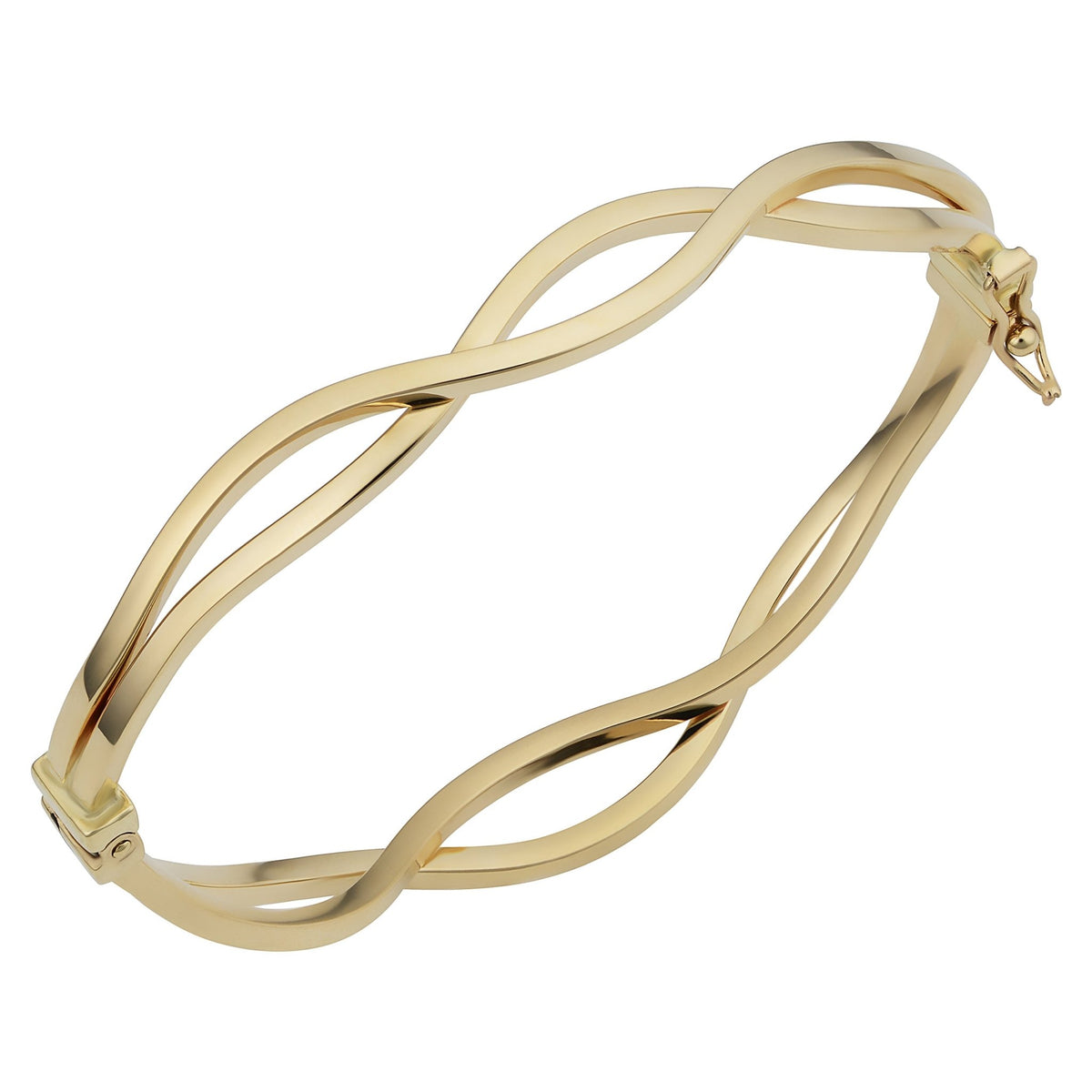 14k Yellow Gold Wavy Women's Bangle Bracelet, 7.5" - JewelryAffairs