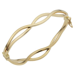 14k Yellow Gold Wavy Women's Bangle Bracelet, 7.5" - JewelryAffairs