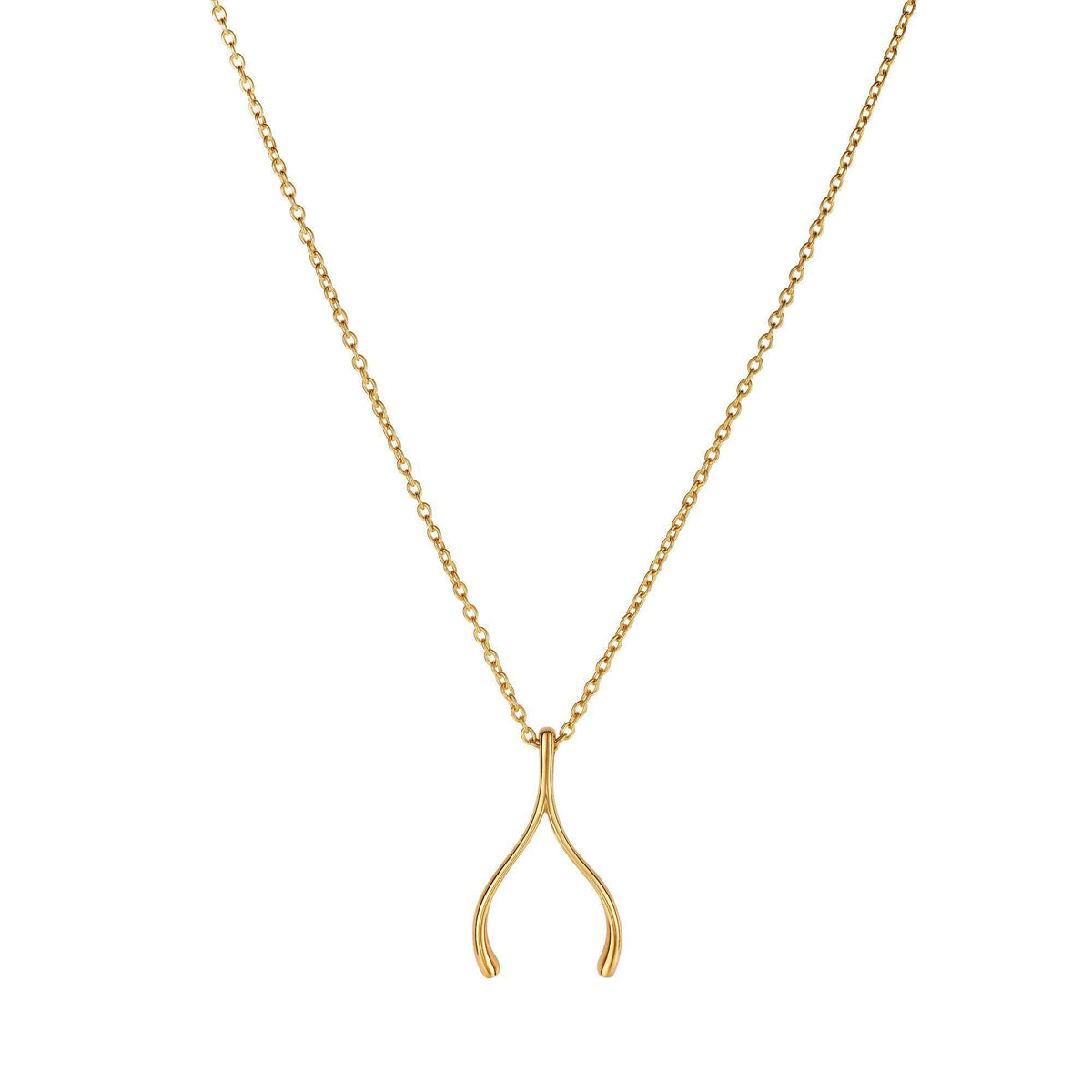 14k Yellow Gold Wishbone Charm Chain Necklace, 17"