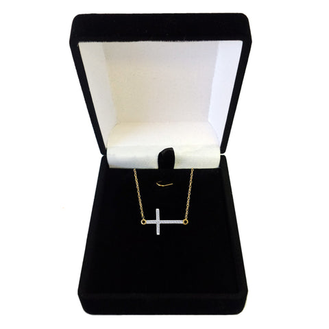 14k Yellow Gold With 0.05ct Diamonds Side Ways Cross Necklace - 18 Inches