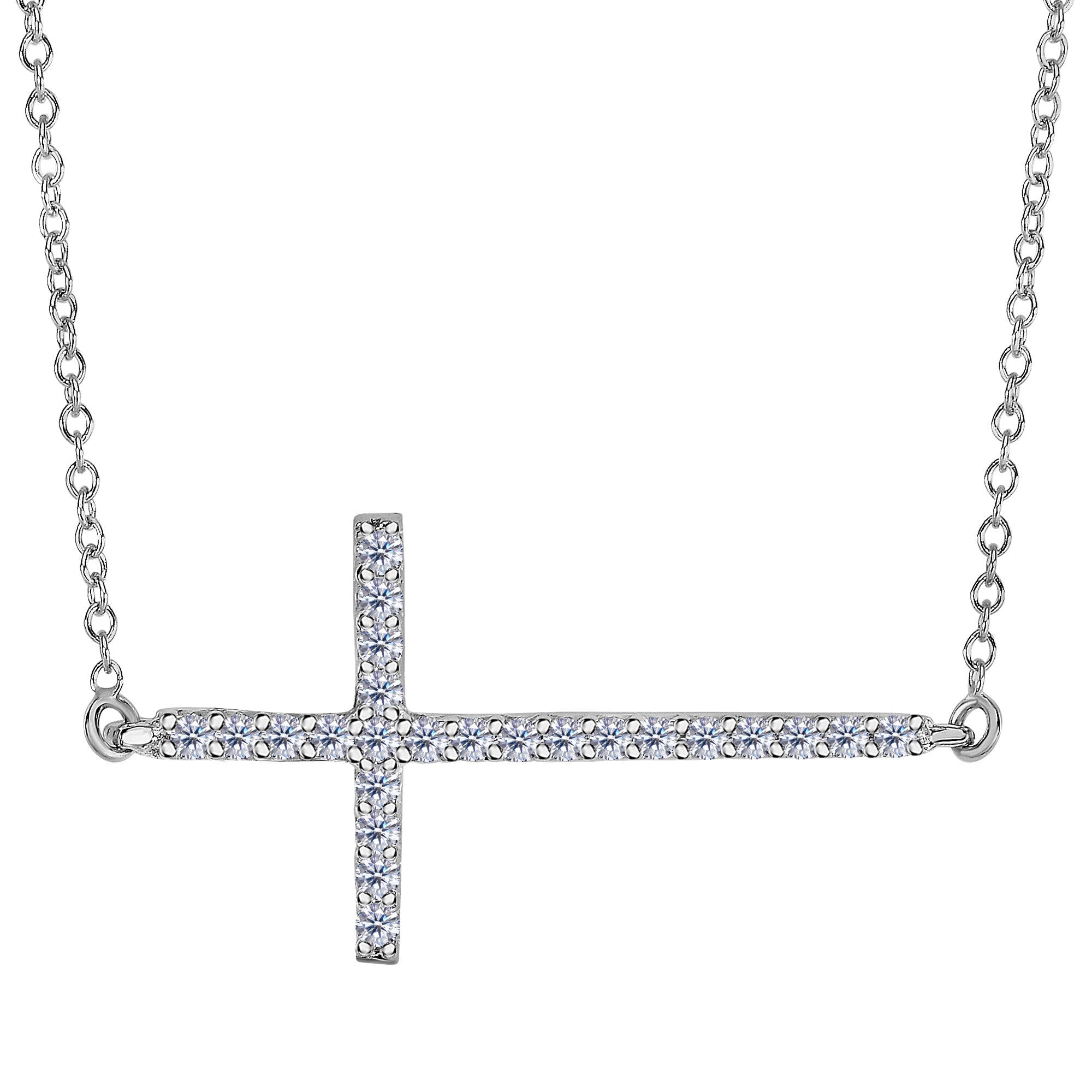 14k Yellow Gold With 0.05ct Diamonds Side Ways Cross Necklace - 18 Inches