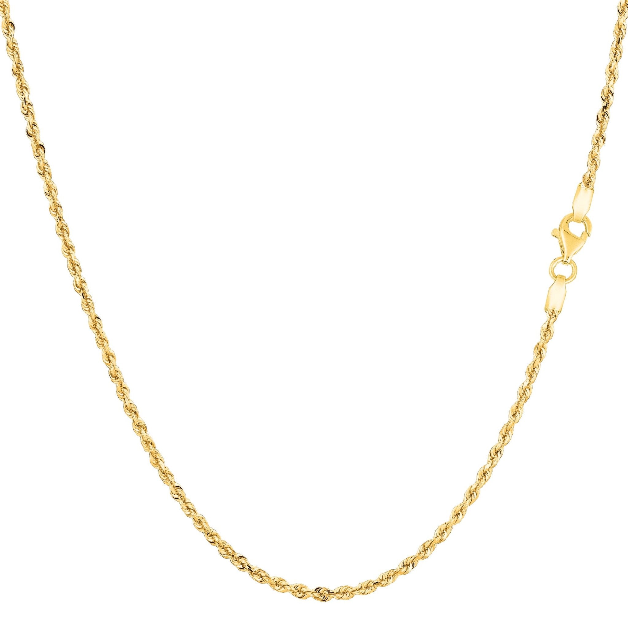 14k Yellow Solid Gold Diamond Cut Rope Chain Necklace , 1.25mm - JewelryAffairs