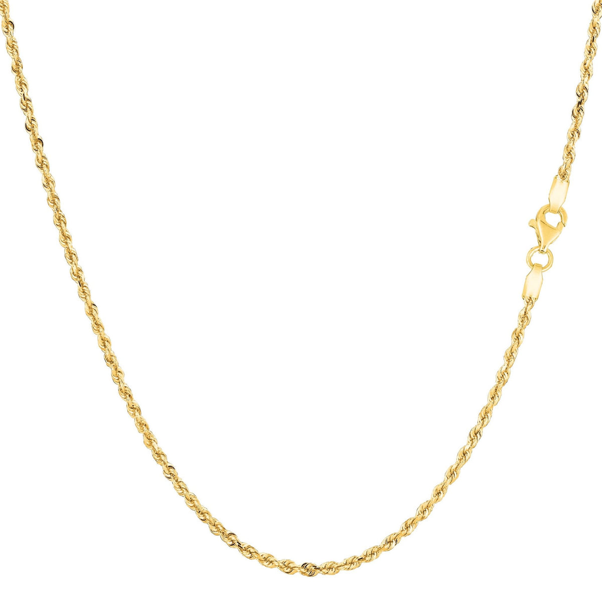 14k Yellow Solid Gold Diamond Cut Rope Chain Necklace , 1.25mm - JewelryAffairs