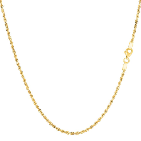 14k Yellow Solid Gold Diamond Cut Rope Chain Necklace , 1.25mm