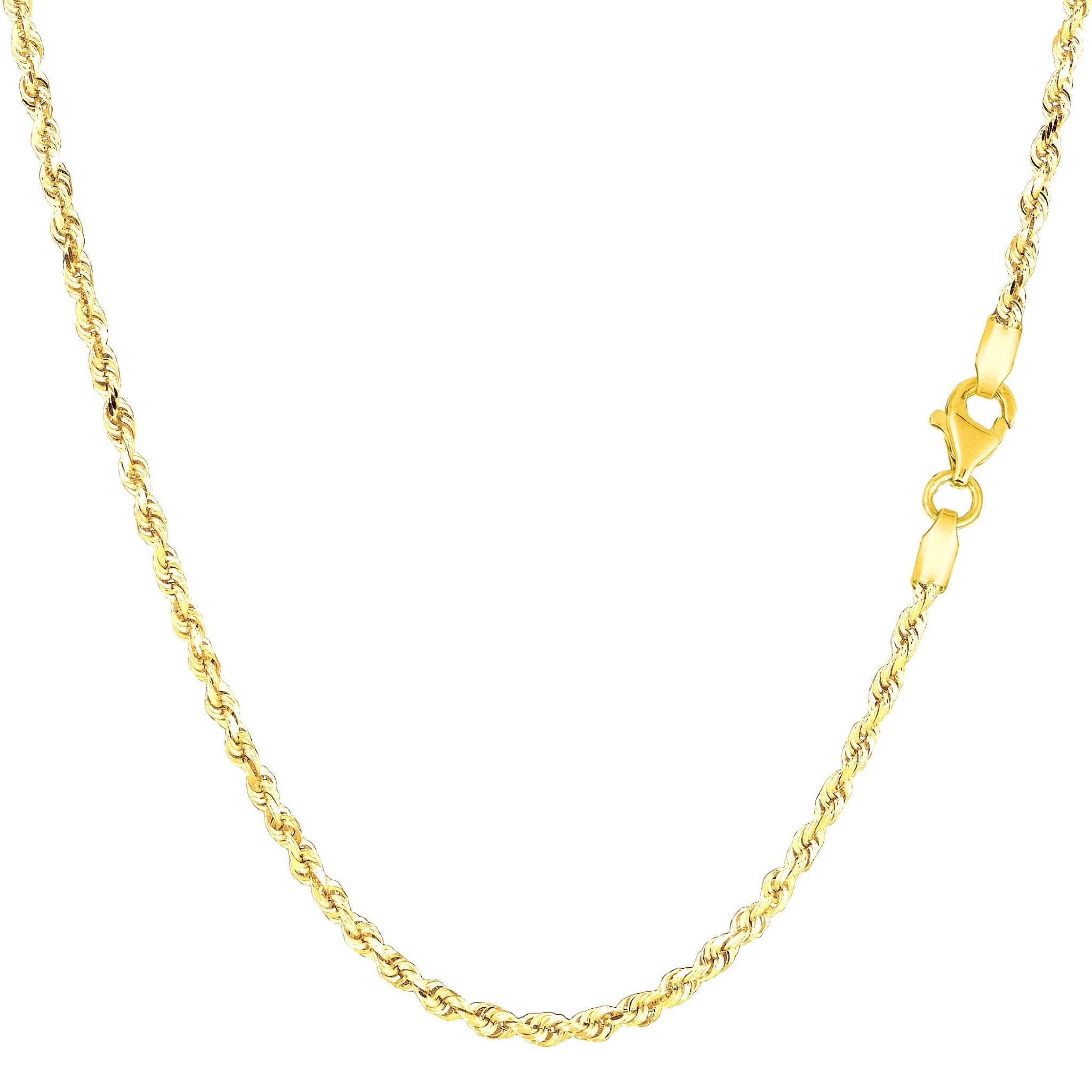 14k Yellow Solid Gold Diamond Cut Rope Chain Necklace, 2.0mm - JewelryAffairs