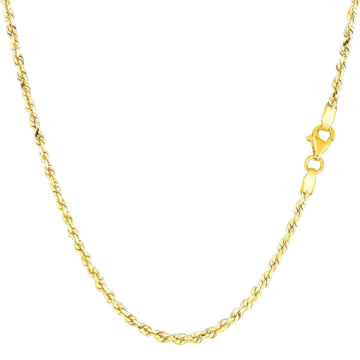 14k Yellow Solid Gold Diamond Cut Rope Chain Necklace, 2.0mm - JewelryAffairs