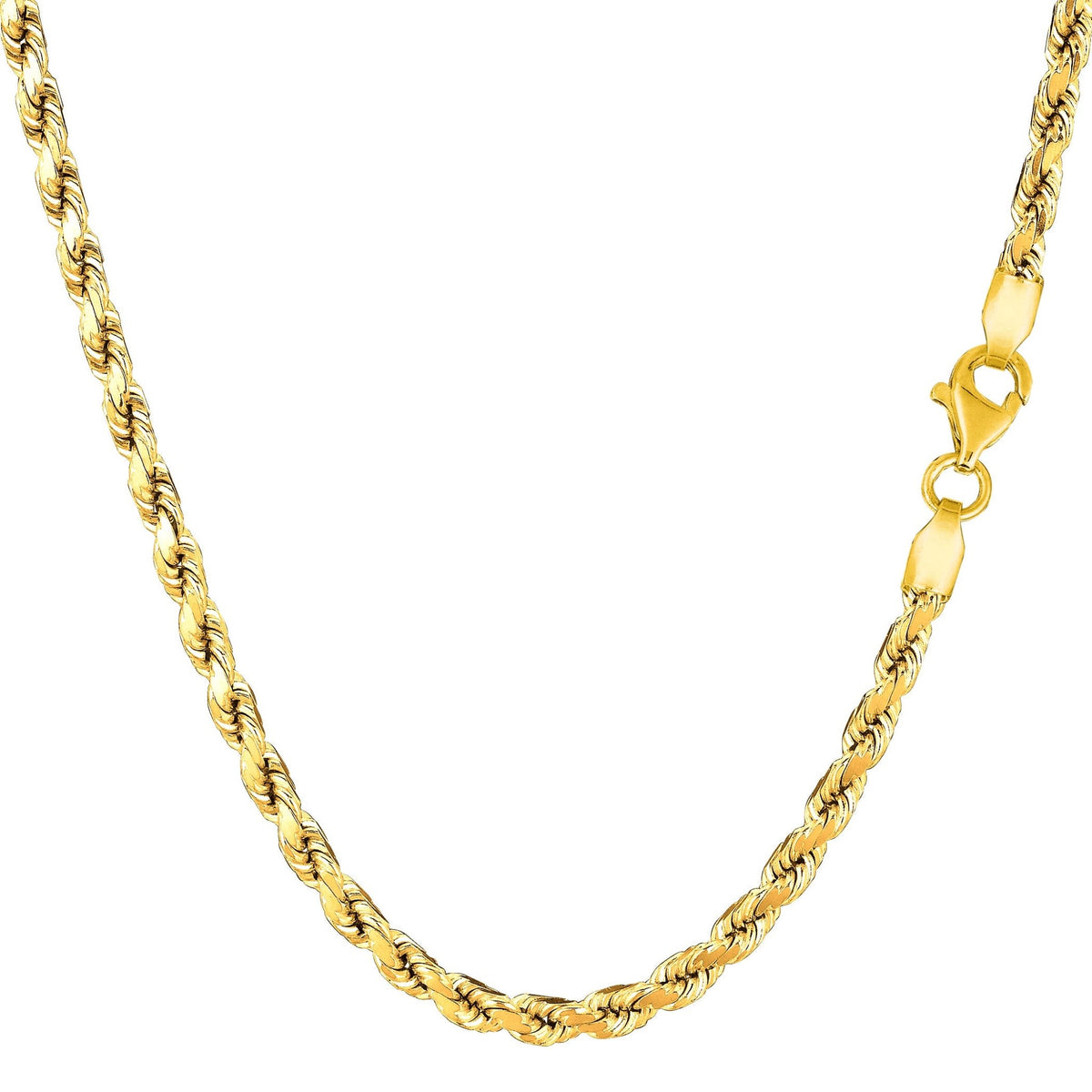 14k Yellow Solid Gold Diamond Cut Rope Chain Necklace, 3.5mm - JewelryAffairs