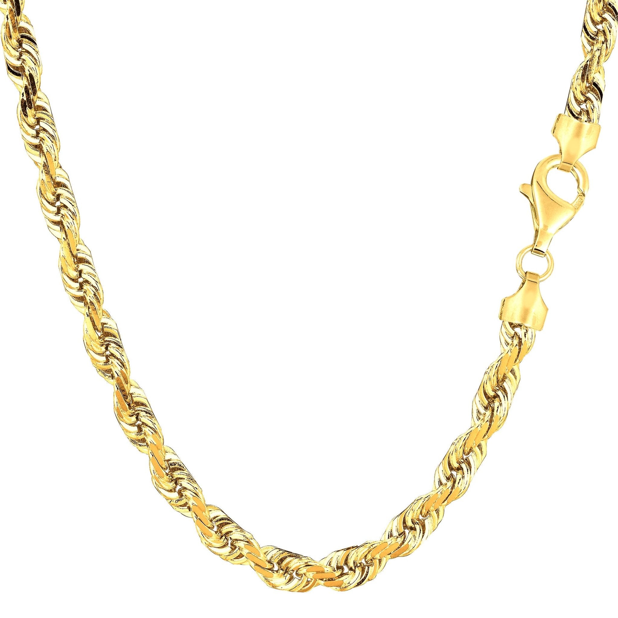 14k Yellow Solid Gold Diamond Cut Rope Chain Necklace, 5.0mm - JewelryAffairs
