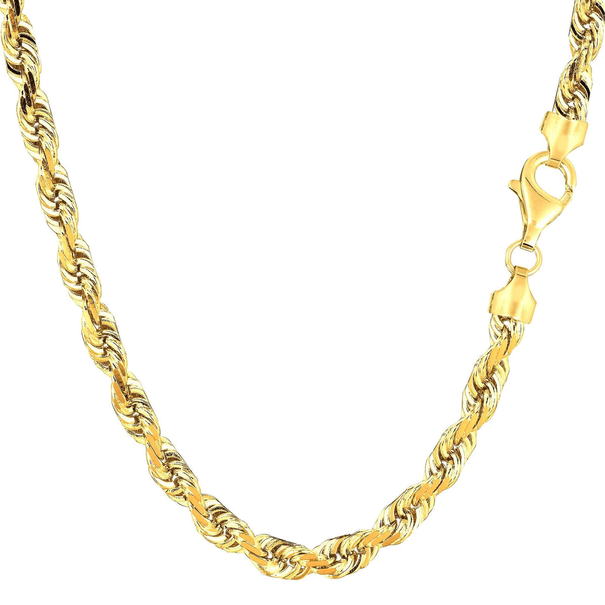 14k Yellow Solid Gold Diamond Cut Rope Chain Necklace, 5.0mm - JewelryAffairs