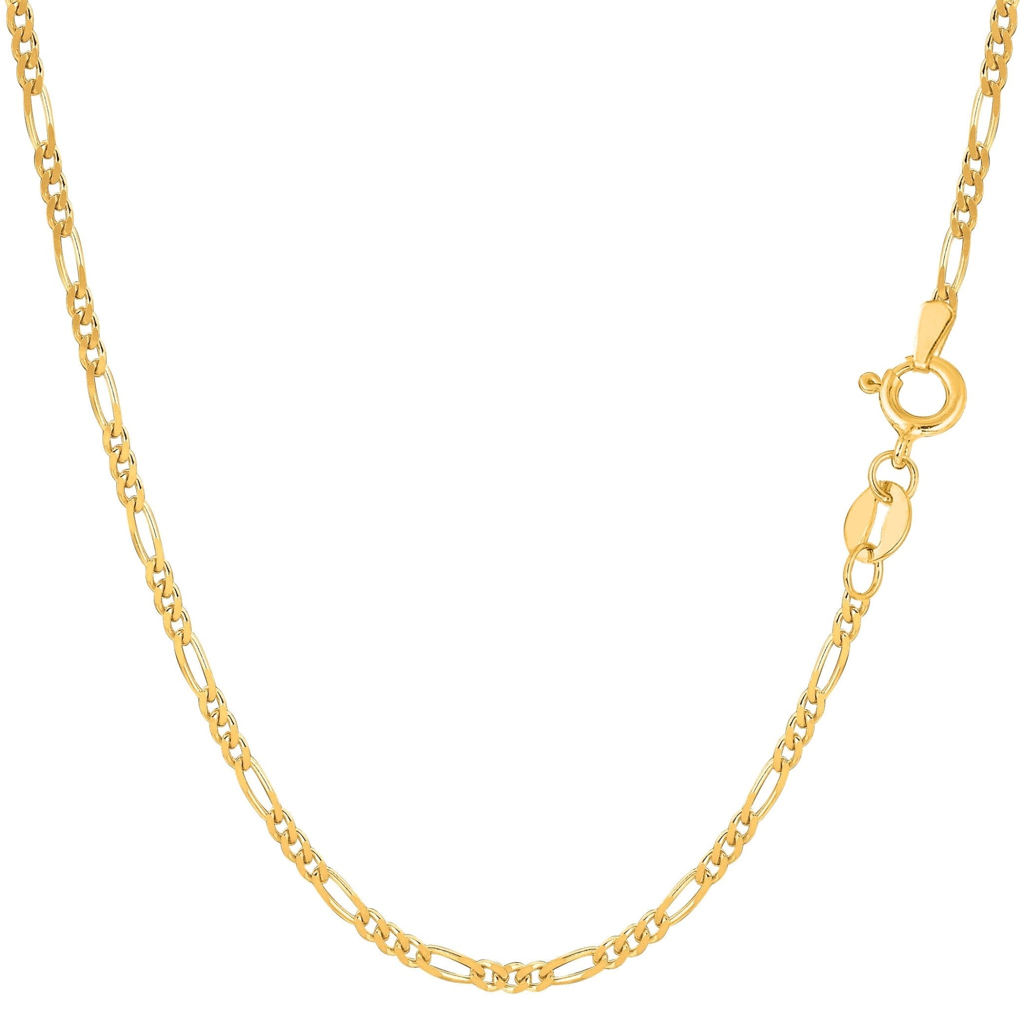14k Yellow Solid Gold Figaro Chain Bracelet, 1.9mm, 7" - JewelryAffairs