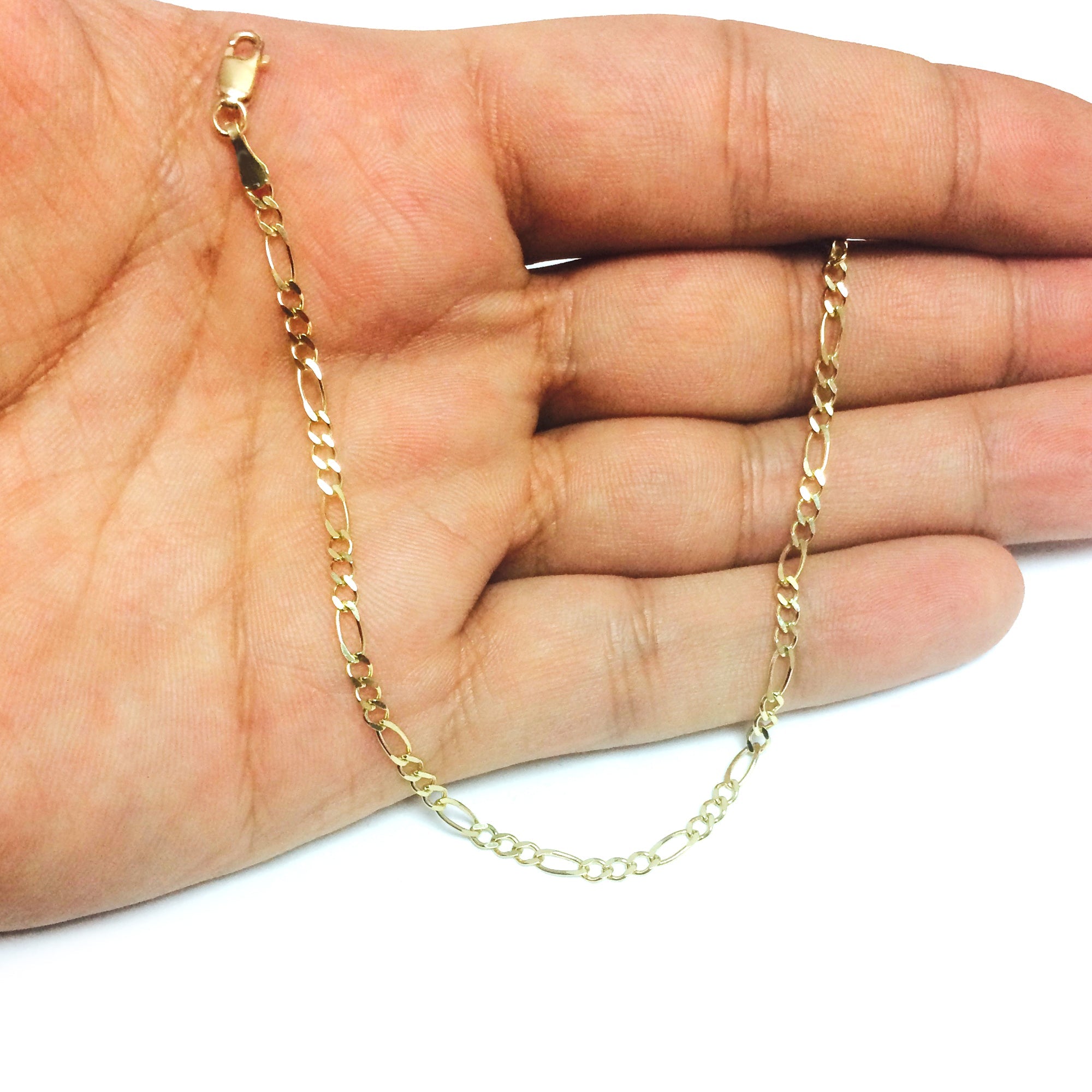 14k Yellow Solid Gold Figaro Chain Bracelet, 2.6mm, 7" - JewelryAffairs